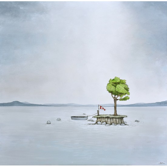 Reproduction de la toile "L'île au bateau" de Marie-Sol St-Onge